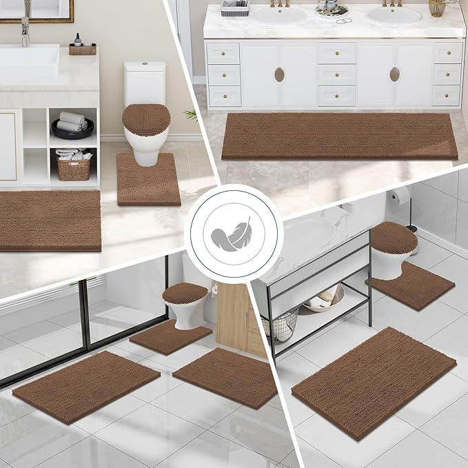 Smiry Luxury Chenille Bathroom Rugs 24x16, Extra Soft and Absorbent Shaggy Bath Mat, Machine Washable, Non-Slip Plush Carpet Runner for Tub, Shower, and Floor, Home Decor Accessories, Mocha - ModernBath