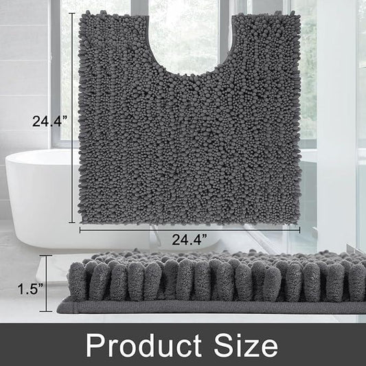 Yimobra Toilet Rug U Shaped Washable 24x24 Inch - Ultra Soft Absorbent Chenille Bath Rugs for Toilet, Quick Dry & Machine Washable, Non Slip Contour Bathroom Mat, Dark Gray - ModernBath