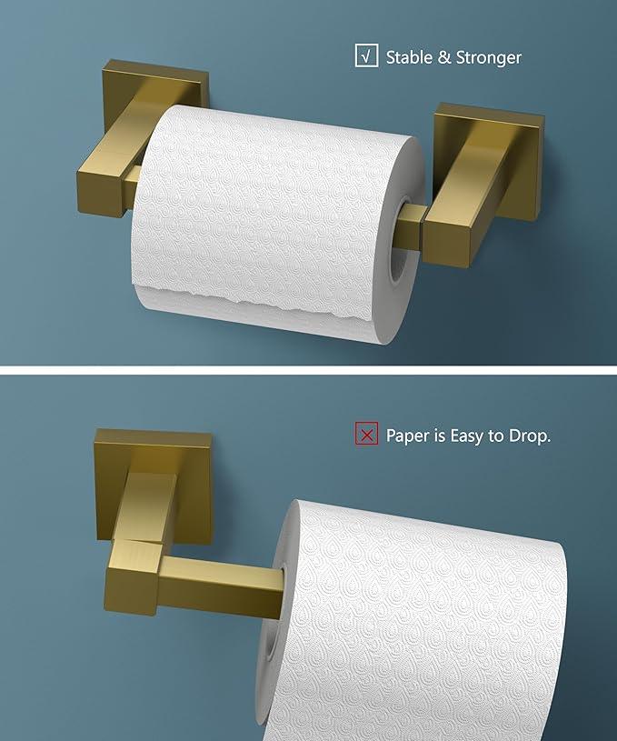 FORIOUS Toilet Paper Holder Wall Mount, Stainless Steel Rustproof Double Post Pivoting Tissue Roll Holder for Bathroom, Commercial Toilet Paper Dispenser (Brushed Gold, Square) - ModernBath