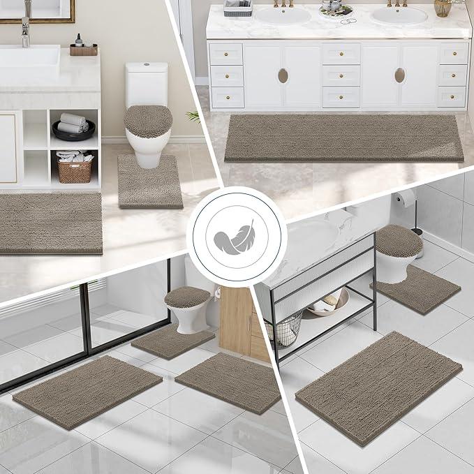 Smiry Luxury Chenille Bathroom Rugs 30x20, Extra Soft and Absorbent Shaggy Bath Mat, Machine Washable, Non-Slip Plush Carpet Runner for Tub, Shower, and Floor, Home Decor Accessories, Latte - ModernBath