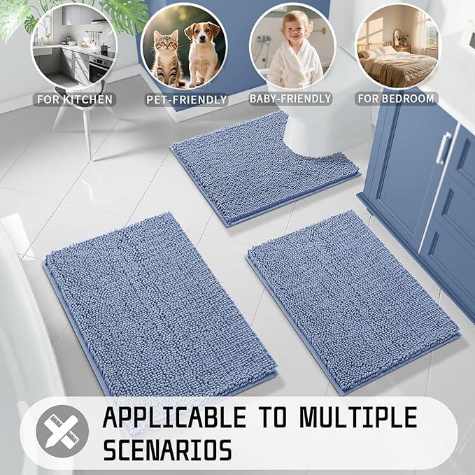 Yimobra Large Bathroom Rugs 36"x24", Non Slip Bath Mat for Tub, Shaggy Rug Floor Carpet, Extra Soft Super Absorbent Quick Dry, Machine Washable,Denim Blue - ModernBath
