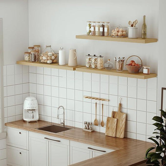 Vivelove Single Floating Shelves Oak 48 Inches, 48 x 10 inch Deep x 1.8 in Thick, Long Wall Shelves Heavy Duty 80 lbs for Bedroom, Living Room, Kitchen, Office, Modern Shelf Book Home Decor - ModernBath