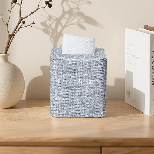 Cretkhp Square Tissue Box Cover with Magnetic Closure, Modern PU Leather Tissue Box Holder for Bathroom Vanity Countertop Night Stands Bedroom Office Desk, Stylish Cube Tissue Holder (Blue) - ModernBath