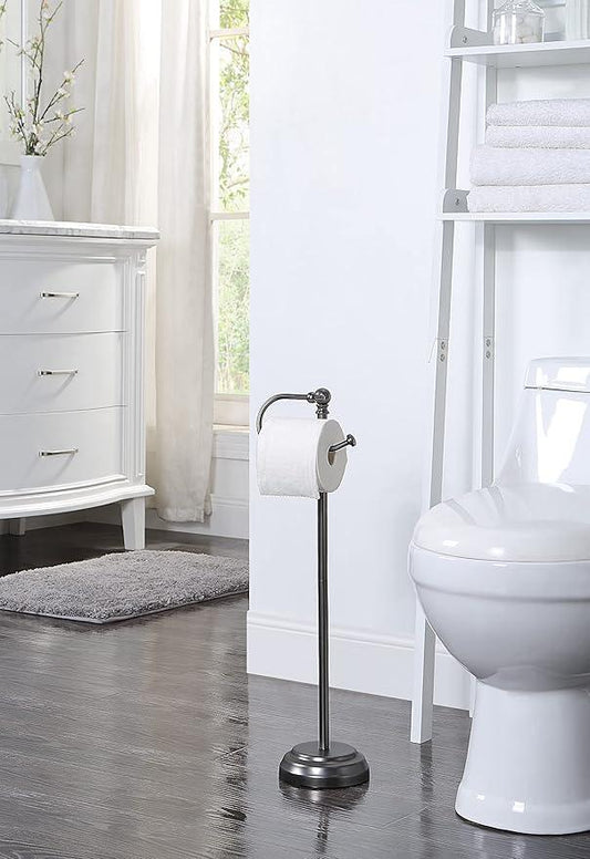 SunnyPoint Classic Bathroom Free Standing Toilet Tissue Paper Roll Holder Stand (Black Nickel) - ModernBath