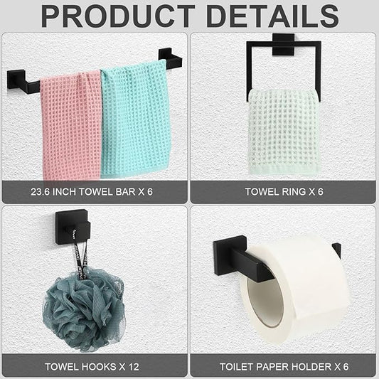 Gisafai 30 Pcs Black Bathroom Hardware Accessories Set 23.6 Inch Bath Towel Bar Kit Stainless Steel Bathroom Hardware Set Towel Racks Ring Robe Hooks Paper Holder for Wall Mounted