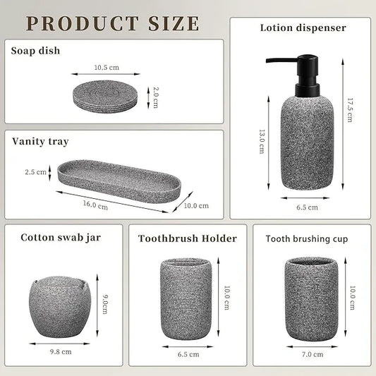Bathroom Accessory Set - 6PCS Bathroom Accessories Set: Soap Dish, Lotion Dispenser, Toothbrush Holder, Toothbrush Cup, Vantiy Tray, Qtip Holder, Aesthetic Decor Bathroom Sets - ModernBath
