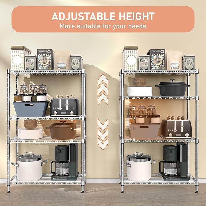 5-Shelf Storage Shelves,Wire Shelving Heavy Duty Metal Storage Shelving Unit Adjustable Garage Shelving Rack Pantry Kitchen (Chrome, 4 Tier,15.8" D x 45.3" W x 59.4" H) - ModernBath