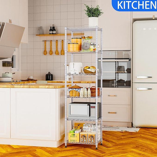 REGILLER 6 Wire Shelving Steel Storage Rack Adjustable Unit Shelves for Laundry Bathroom Kitchen Pantry Closet(Silver, 11.7" D x 16.8" W x 63" H) - ModernBath