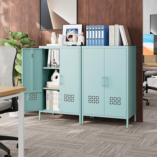 42" H Metal Pantry Cabinet, Kitchen Pantry Storage Cabinets with Adjustable 2 Shelves, for Home Office Bathroom, Required Assembly,Light Blue - ModernBath