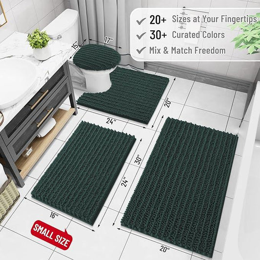 Arotive Luxury Chenille Bathroom Rug Mat, Extra Soft Thick Absorbent Shaggy Bath Rugs, Non-Slip Machine Wash Dry, Plush Bath Mats for Bathroom, Shower and Tub, 44x32, Dark Green - ModernBath
