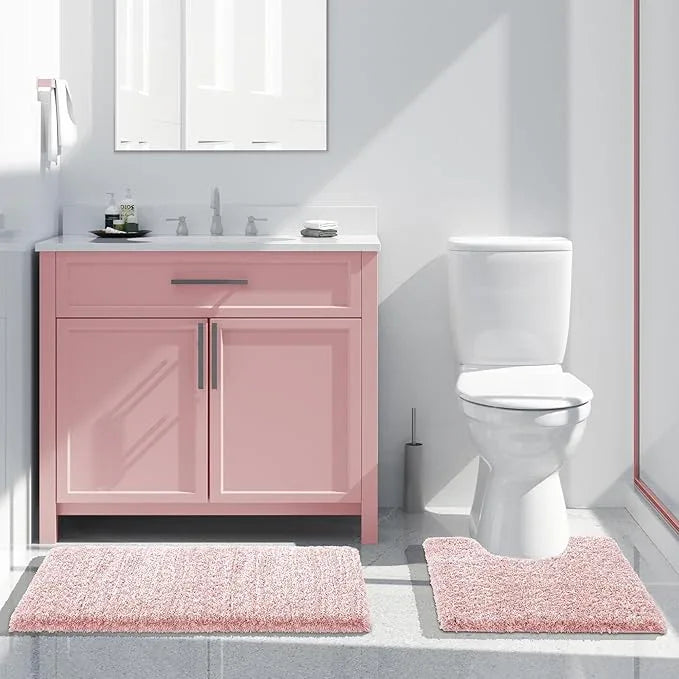Yimobra Bathroom Rugs Non Slip Washable 36x24, Ultra Soft and Water Absorbent Bath Mats, Plush Fluffy Shower Mat Outside, Luxury Microfiber Thick Matts for Bathroom Floor/Tub, Light Pink and White - ModernBath