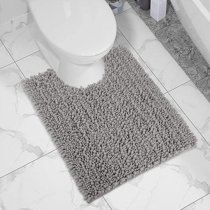 Yimobra Toilet Rug U Shaped Washable 24x20 Inch - Ultra Soft Absorbent Chenille Bath Rugs for Toilet, Quick Dry & Machine Washable, Non Slip Contour Bathroom Mat, Gray - ModernBath