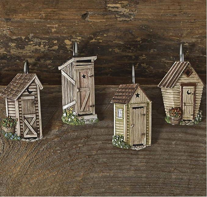 Park Designs Outhouse Shower Curtain Hooks | Decorative Rustic Bathroom Curtain Hook Set of 12 | Hand-Painted Resin with Vintage Country Charm | Farmhouse Bath Accessory for Themed Décor | Durable & - ModernBath