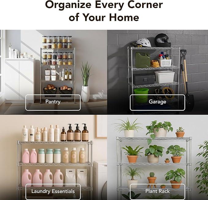 Displays By Jack 4 Tier Wire Shelving Unit Storage Rack, Metal Heavy Duty Utility Organization Units for Products Plant Standing Shelf, Pantry, Garage, Shelf Stand, Black, 14" W x 30" L X 48" H - ModernBath