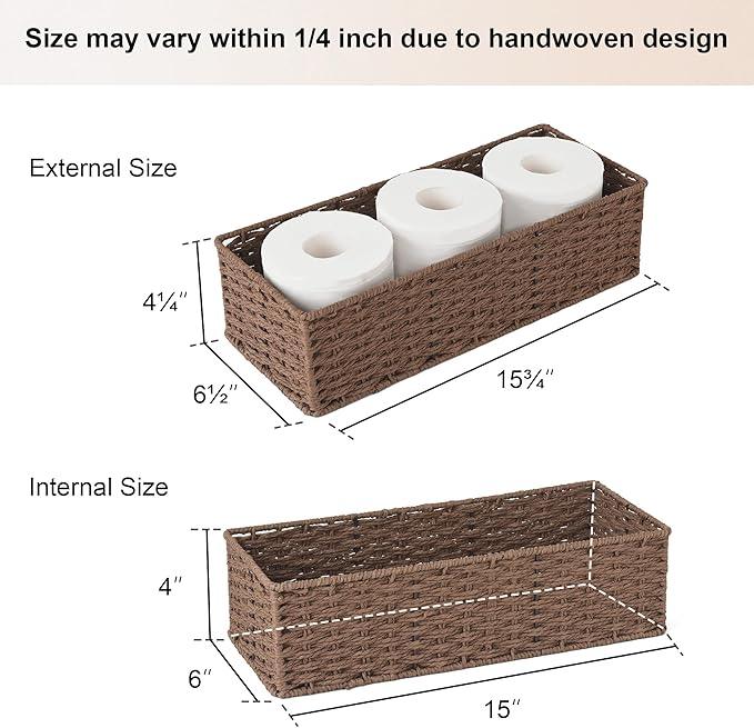 StorageWorks Round Paper Rope Toilet Tank Topper Basket, Wicker Basket for Bathroom, Brown, 2-Pack - ModernBath