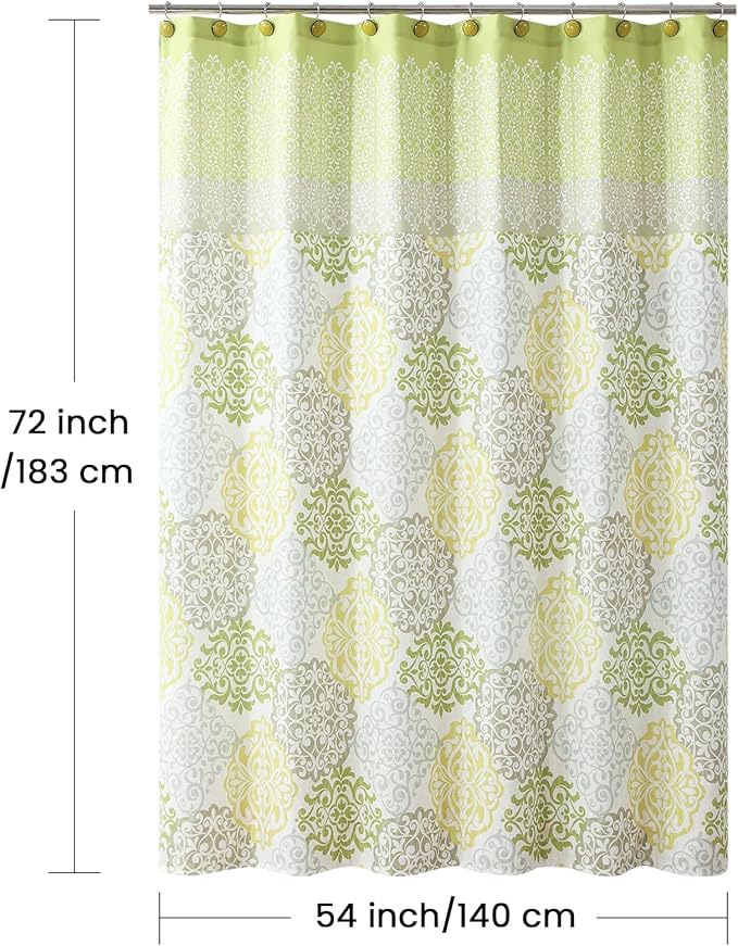 BESTRIPES Stall Fabric Shower Curtain, Green Yellow Grey Boho Medallion Print Shower Curtains for Bathroom, 54" W x 72" H