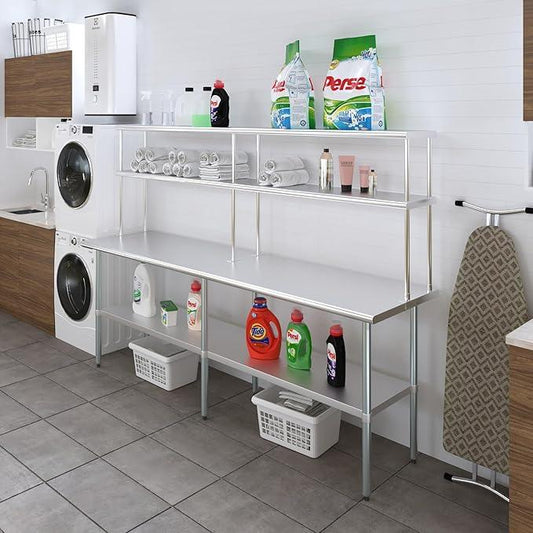 AmGood Double OverShelf Stainless Steel NSF - Many (96" Long x 12" Deep) - ModernBath