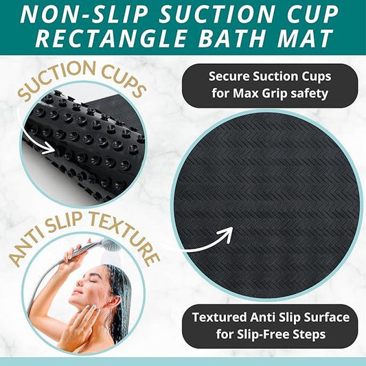 ENKOSI Non Slip Bath Mat for Tub and Shower Floors – Anti Slip Shower Mat with Secure Suction Cup Grip – Soft Black Bathtub Mat for Inside Tubs and Bathroom Shower Stalls (28x16 Black) - ModernBath