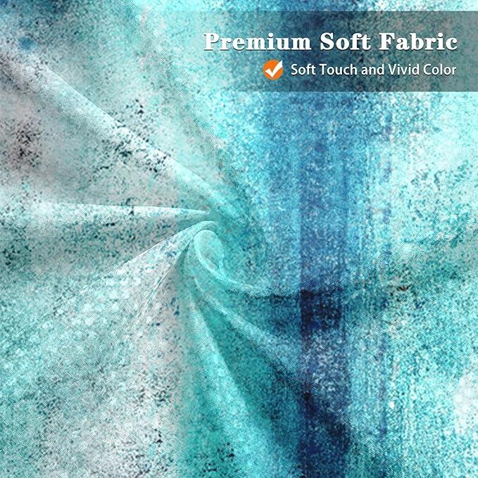 Culudea Turquoise Teal Grey Gray Waffle Textured Cloth Shower Curtain Set, Painting Abstract Modern Art Bathroom Window Waterproof Shower Curtains for Bathroom Decor - ModernBath