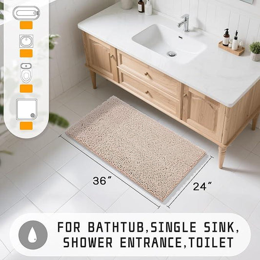 Yimobra Large Bathroom Rugs 36"x24", Non Slip Bath Mat for Tub, Shaggy Rug Floor Carpet, Extra Soft Super Absorbent Quick Dry, Machine Washable,Beige with Pink - ModernBath