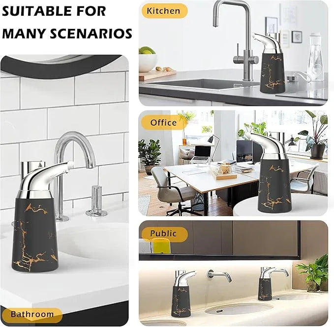 Greatmay Adjustable Automatic Soap Dispenser Touchless, Ceramic Material,4 Adjustable Levels, Type-c Rechargeable Operated Sensor Liquid Soap Pump,Touch-Free Hand Sanitizer Dispenser (Black Silver) - ModernBath