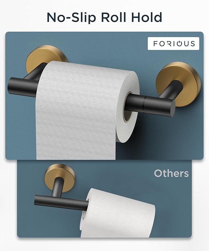 FORIOUS Toilet Paper Holder Wall Mount, Stainless Steel Rustproof Double Post Pivoting Tissue Roll Holder for Bathroom, Commercial Toilet Paper Dispenser, Matte Black & Brushed Gold - ModernBath