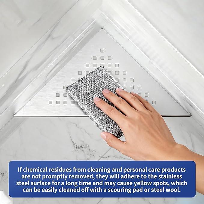 8'' Corner Shower Shelf 2 Pack, 304 Stainless Steel Grout in Shelves for Tiled Wall, Recessed Bathroom Shelf Rack, No Drilling Needed (8'', Silver) - ModernBath