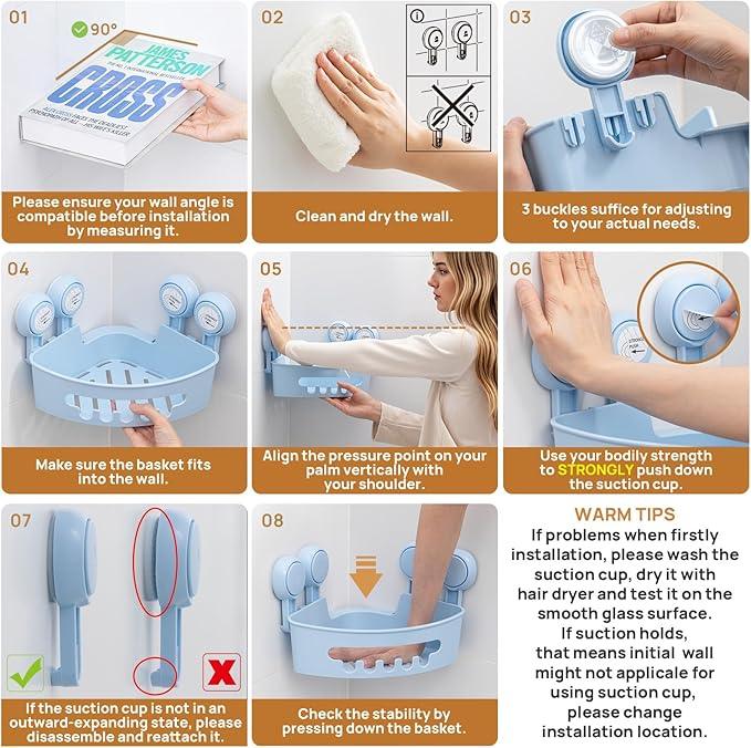 LEVERLOC Powerful Suction Bathroom Shower Shelf, Waterproof and Rustproof Organizer for Bathroom Storage and Kitchen, No-Drilling Removable, Blue - ModernBath