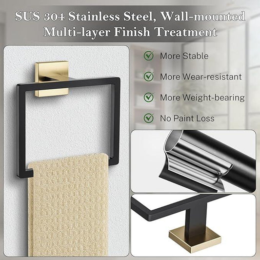 2-Piece Black Gold Towel Ring,Hand Towel Holder,Modern Towel Holder Stainless Steel Towel Rack Wall-Mounted Bathroom Towel Ring - ModernBath