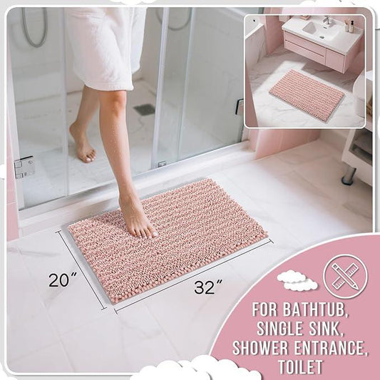 Yimobra Bathroom Rugs Non Slip Washable 32x20 Inch - Ultra Soft Absorbent Chenille Bath Mat, Quick Dry Shaggy Floor Carpet for Tub Shower, Light Pink Home Decor Accessories - ModernBath