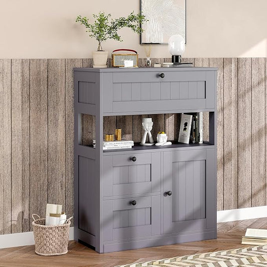 Bathroom Cabinet, Modern Bathroom Floor Storage Cabinet Organizer with 1 Door and 3 Drawers, Freestanding Cupboard for Kitchen/Living Room Use