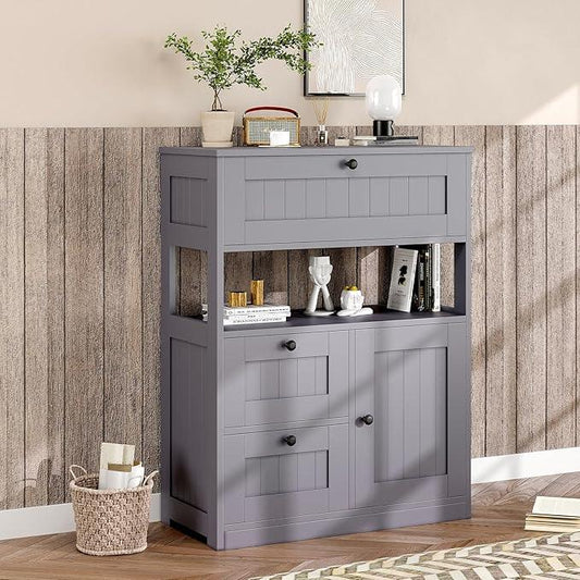Bathroom Cabinet, Modern Bathroom Floor Storage Cabinet Organizer with 1 Door and 3 Drawers, Freestanding Cupboard for Kitchen/Living Room Use - ModernBath