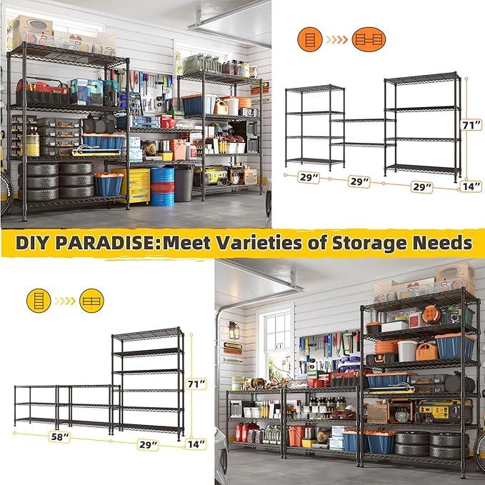 REIBII 71" H Metal Shelves 6 Tier Storage Shelves 1200LBS Adjustable Shelving Units and Wire Shelving Unit Storage Rack Shelf Metal Shelving, 71" H x 29" W x 14" D - ModernBath