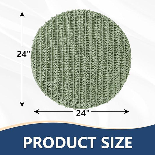 Arotive Luxury Round Chenille Bathroom Rug Mat, Extra Soft Thick Absorbent Shaggy Bath Rugs, Non-Slip Machine Wash Dry Plush Bath Mats for Bathroom, Shower and Tub, 24x24, Sage Green - ModernBath