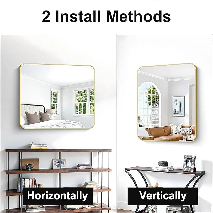Gold Bathroom Mirror,30x36 inch Wall Mirror for Bathroom Wall Mounted,Round Rectangle Mirror for Bathroom Over Sink,Modern Frame for Home Decor Living Room,Bedroom Entryway,Horizontal/Vertical - ModernBath