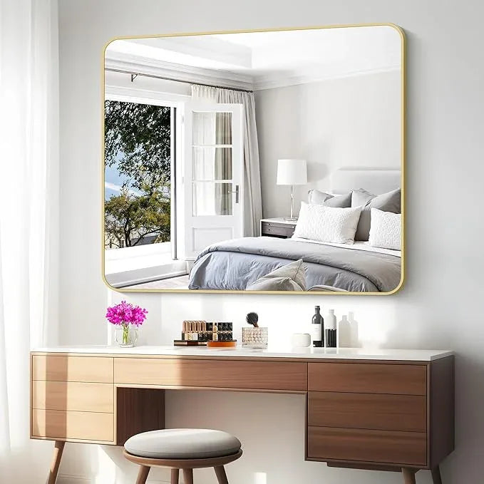 BONEWEI Gold Bathroom Mirror,40x48 inch Wall Mirror for Bathroom Wall Mounted,Round Rectangle Mirror for Bathroom Over Sink,Modern Frame for Home Decor Living Room,Bedroom Entryway,Horizontal/Vertical - ModernBath