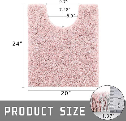 Yimobra Toilet Rugs U Shaped Washable 24x20, Ultra Soft and Water Absorbent Bath Mats, Non Slip Fluffy Shaggy Luxury Microfiber Contour Bath Rugs for Toilet, Dry Quick, Light Pink and White - ModernBath