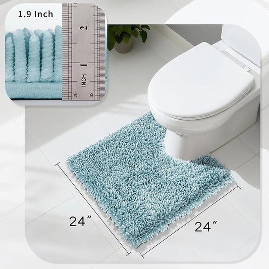 Yimobra Toilet Rugs U Shaped Washable, Extra Thick Soft Absorbent Chenille Contour Bathroom Rugs for Toilet 24x24 Inch, Quick Dry Non Slip Toilet Mat for Bath Floor, Greyish Blue - ModernBath