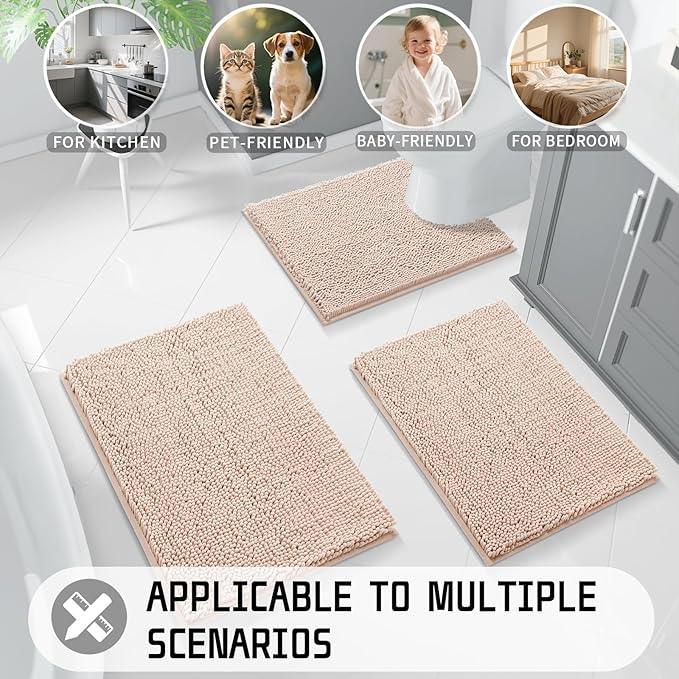 Yimobra Large Bathroom Rugs 36"x24", Non Slip Bath Mat for Tub, Shaggy Rug Floor Carpet, Extra Soft Super Absorbent Quick Dry, Machine Washable,Beige with Pink - ModernBath