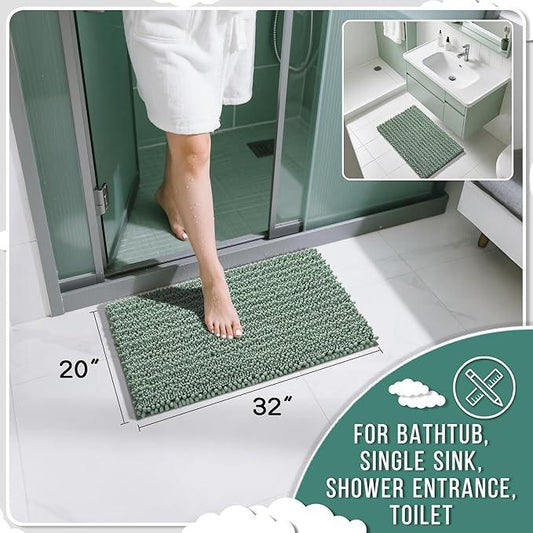 Yimobra Bathroom Rugs Non Slip Washable 32x20 Inch - Ultra Soft Absorbent Chenille Bath Mat, Quick Dry Shaggy Floor Carpet for Tub Shower, Green Home Decor Accessories - ModernBath