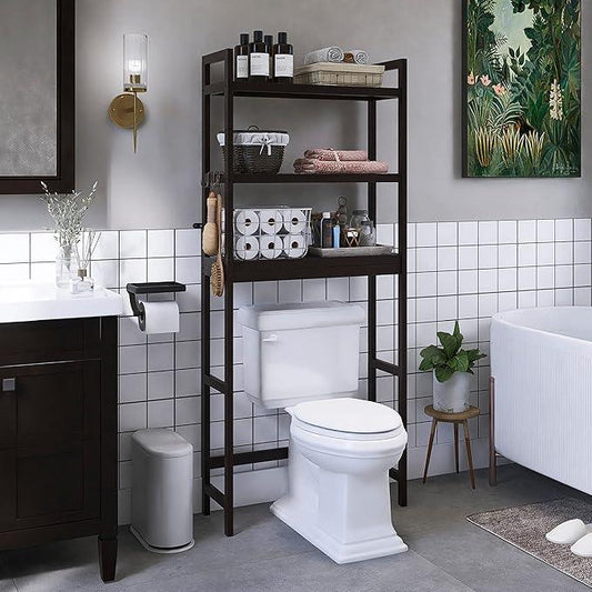 SMIBUY Bathroom Storage Shelf, Bamboo Over-The-Toilet Organizer Rack, Freestanding Toilet Space Saver with 3-Tier Adjustable Shelves (Dark Brown) - ModernBath