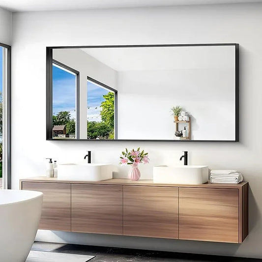 NIMURY Black Bathroom Mirror, 72x36 Inch Rectangular Deep Frame Mirror, Large Wall Mounted Bathroom Vanity Mirror Over Sink for Bedroom,Restroom, Living Room, Hangs Vertically or Horizontally - ModernBath