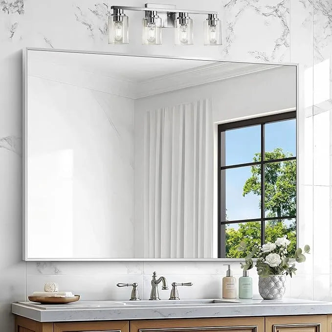 BONEWEI Silver Bathroom Mirror,36x48 inch Wall Mirror for Bathroom Wall Mounted,Large Rectangle Mirror for Bathroom Over Sink,Modern Metal Frame for Living Room,Bedroom Entryway,Horizontal/Vertical - ModernBath
