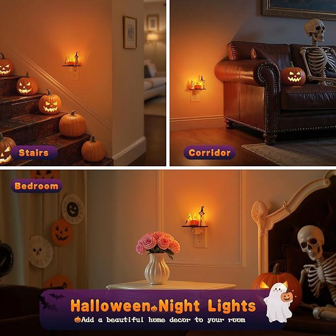 Halloween Night Light, Amber Night Lights Plug into Wall,Cute & Funny Flaming Jumping Night Light,Ghost & Pumpkin Plug in Nightlight with 360° Rotatable for Kids Halloween Party Decor,1 Pack - ModernBath
