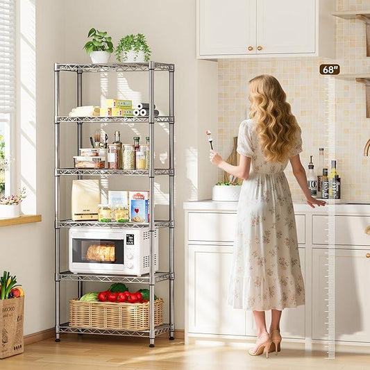 5 tire Shelves Storage Wire Shelving Unit Metal Shelf Adjustable Organizers Storage Shelving with Wheels for Bathroom Laundry Room Kitchen Pantry12”D x 22”W x 69”H Silver - ModernBath