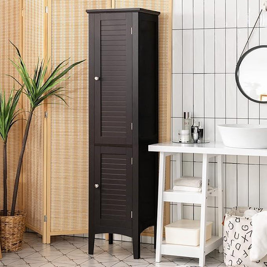 Giantex Storage Cabinet Bathroom High Cabinet with 5 Tier Shelves, Freestanding Slim Cabinet, Tall Organizer for Bathroom, Kitchen, Living Room, Narrow Floor Cabinet - ModernBath