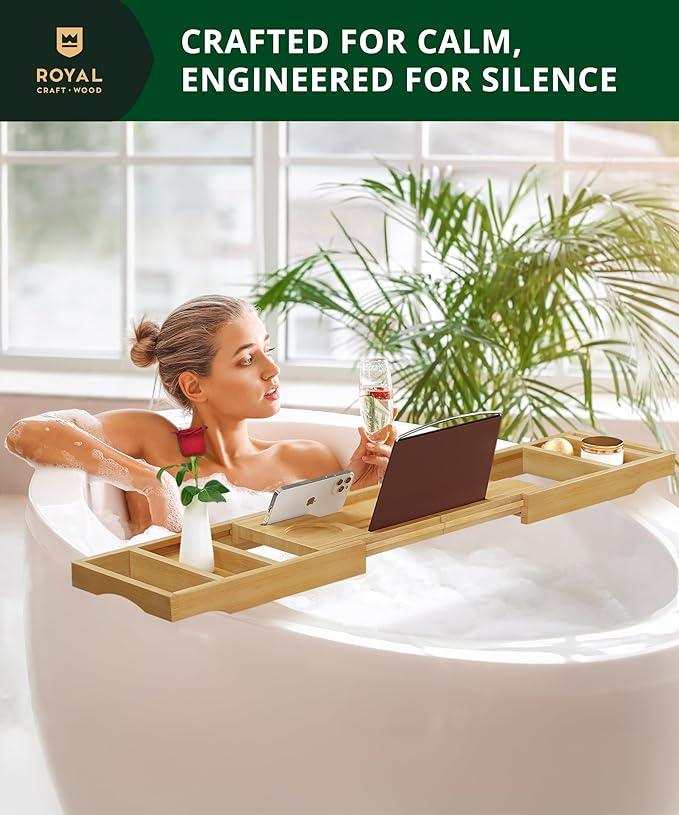 ROYAL CRAFT WOOD Bathtub Tray Caddy for Tub, Bamboo Bath Shelf, Premium Foldable Wood Bath Table, Expandable Bathtub & Bathroom Accessories, New Home Gifts for Mom, Housewarming, Anniversary, Wedding - ModernBath