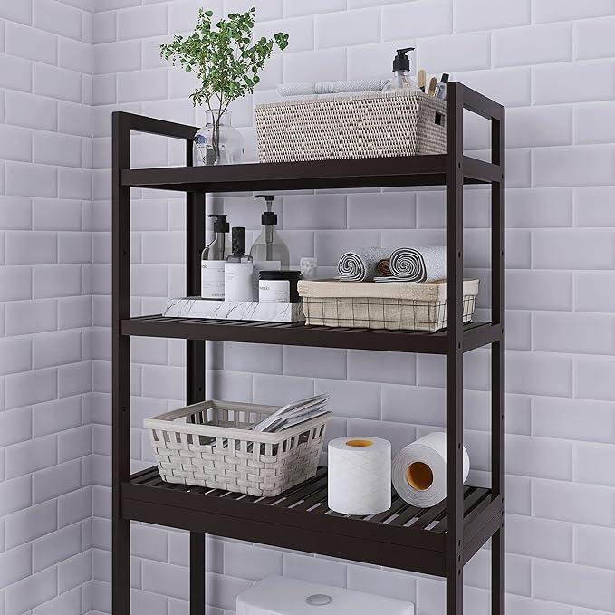 SMIBUY Bathroom Storage Shelf, Bamboo Over-The-Toilet Organizer Rack, Freestanding Toilet Space Saver with 3-Tier Adjustable Shelves (Dark Brown) - ModernBath