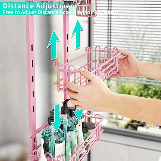 HapiRm Hanging Shower Caddy Organizer - Shower Shelf with 22 Hooks and 2 Toothbrush Holders, No Drilling Adjustable Hanging Bathroom Organizer - Pink - ModernBath