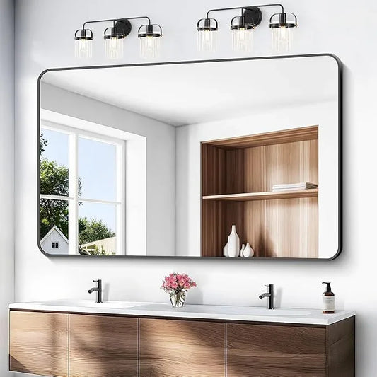 BONEWEI Black Bathroom Mirror,60x40 inch Wall Mirror for Bathroom Wall Mounted,Rectangle Mirror for Bathroom Over Sink,Modern Frame Round Corner for Living Room,Bedroom Entryway,Horizontal/Vertical - ModernBath